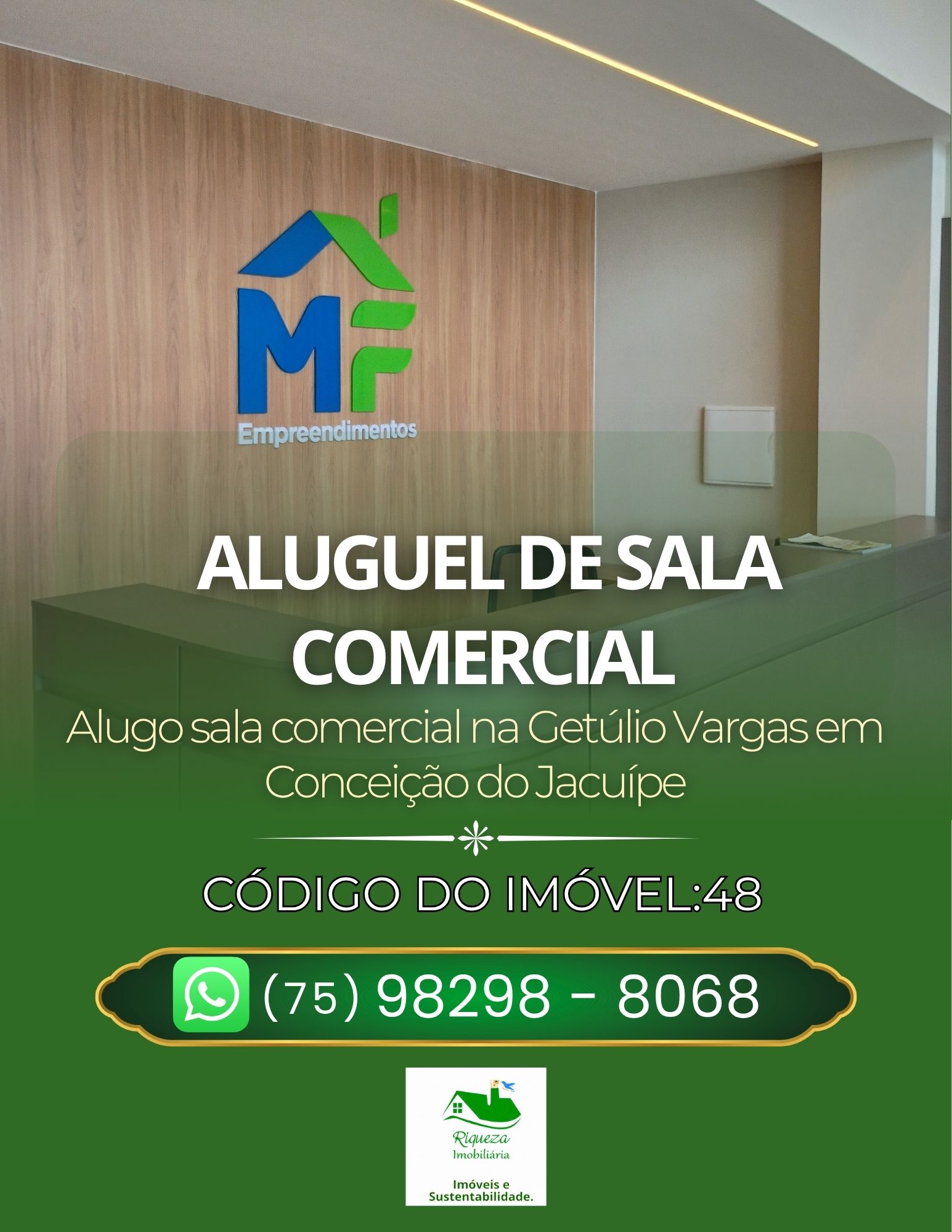 C48. ALUGUEL DE SALA COMERCIAL MF EM CONCEIÇÃO DO JACUÍPE