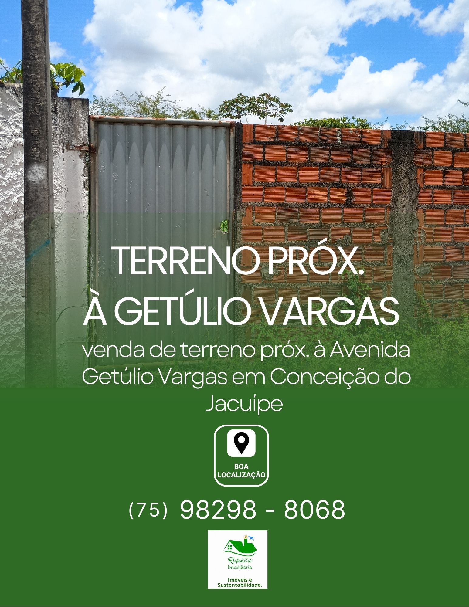 C60. TERRENO PRÓXIMO À AVENIDA GETÚLIO VARGAS EM CONCEIÇÃO DO JACUÍPE
