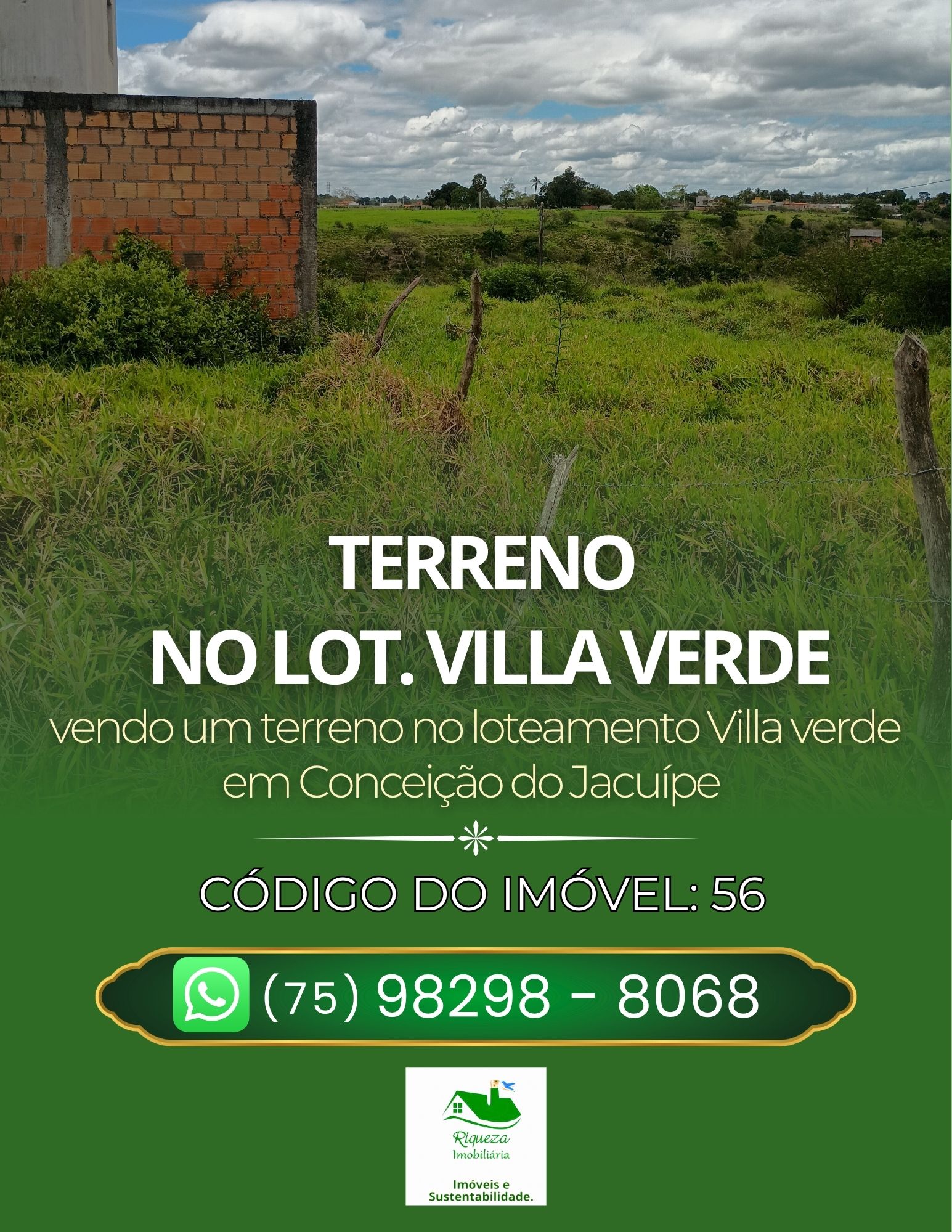C56. TERRENO NO VILLA VERDE EM CONCEIÇÃO DO JACUÍPE