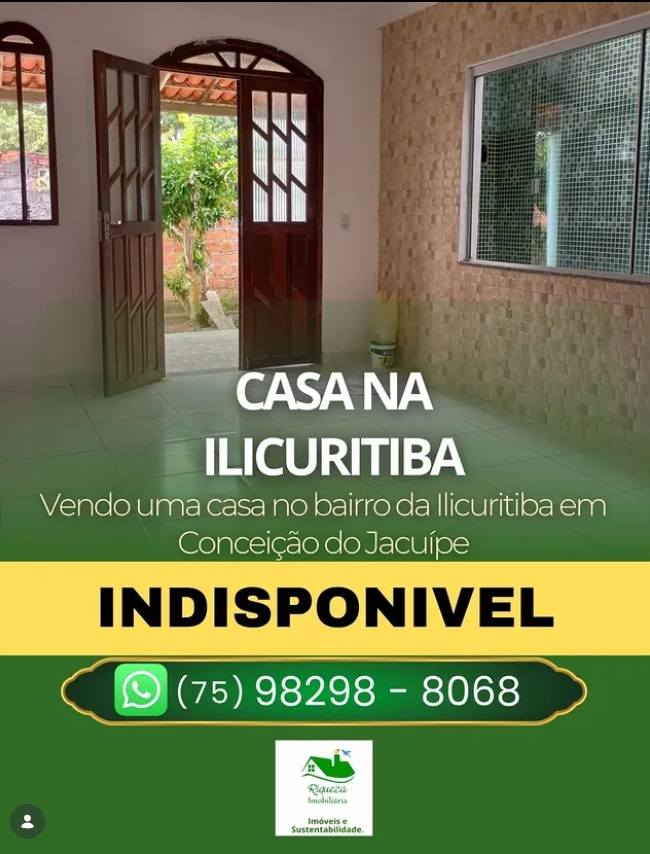 C36. CASA NA ILICURITIBA EM CONCEIÇÃO DO JACUIPE ESTÁ INDISPONIVEL