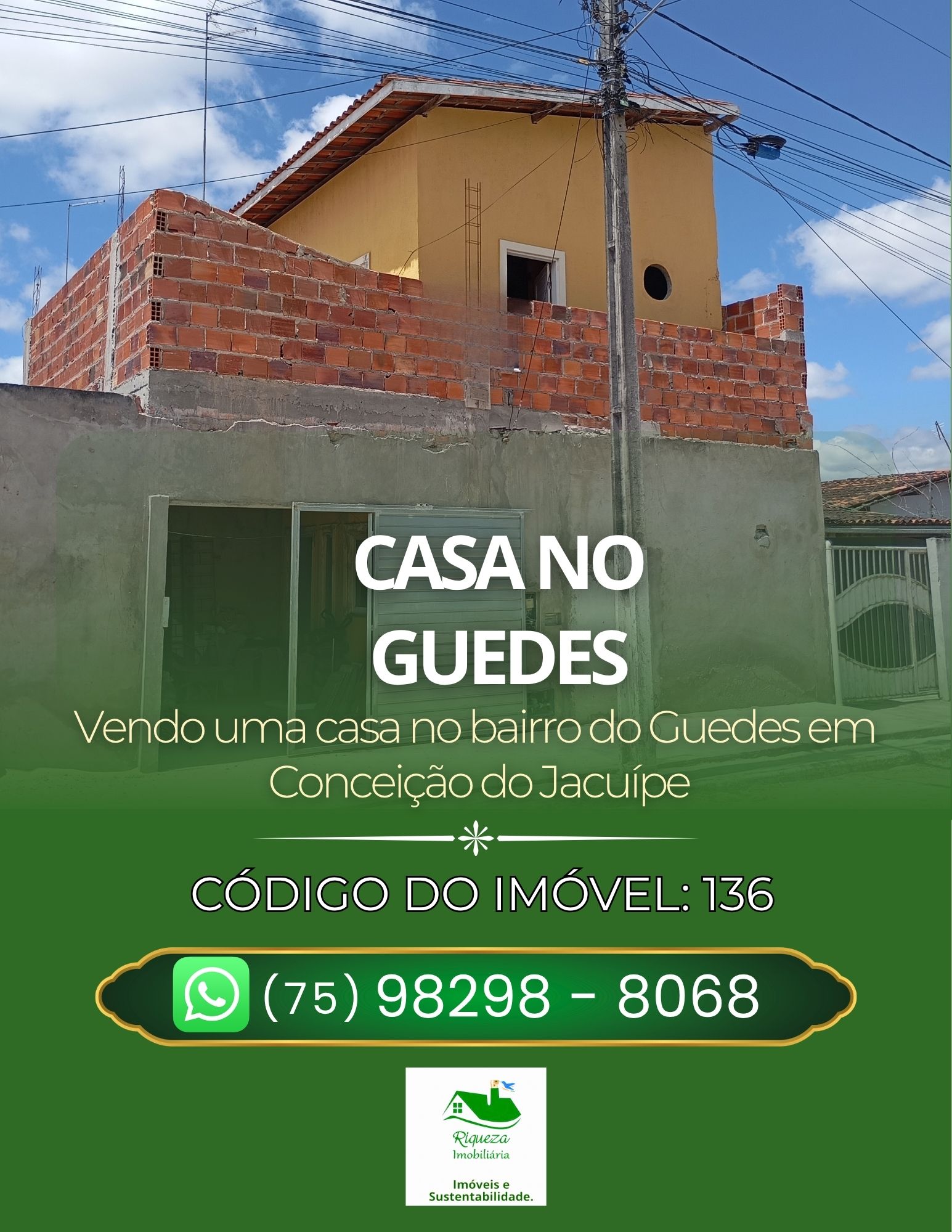 C136. CASA NO BAIRRO DO GUEDES EM CONCEIÇÃO DO JACUÍPE