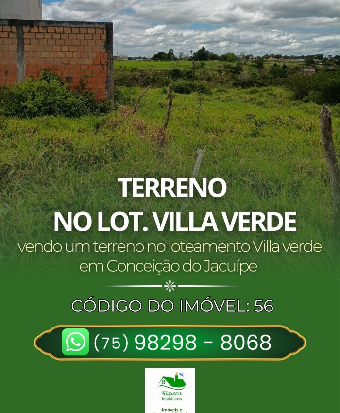 C56. TERRENO NO VILLA VERDE EM CONCEIÇÃO DO JACUÍPE